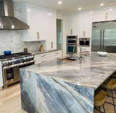 Quartzite slab showing natural grey veining across the surface