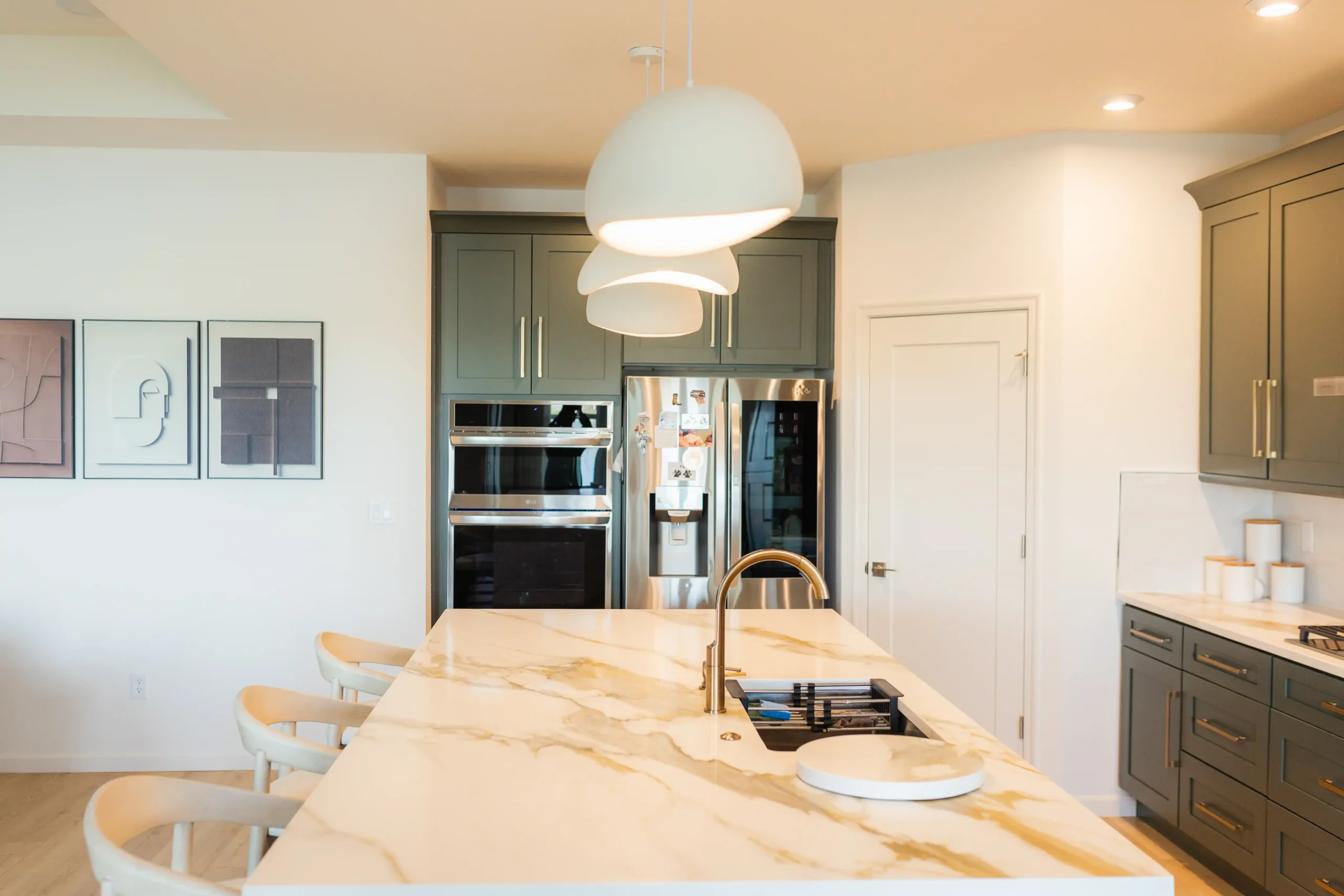 Finished stone countertop run with a polished edge profile in a Columbus kitchen